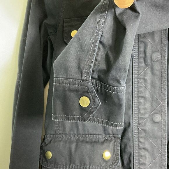J. Crew Factory Women's Cotton Utility Jacket XXS Navy Blue With Hood & Pockets - Picture 10 of 11